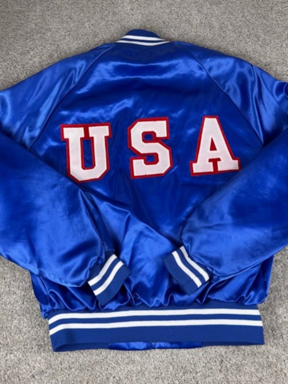 Vintage Auburn Sportswear Satin Jacket Royal Blue Shiny USA Snap Men’s Large